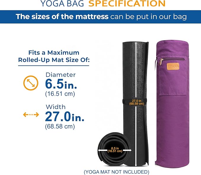 UDANA Yoga Mat Bag – Heavy Duty Canvas Carrier with 3 Pockets & Full Zip – Available in 3 Sizes (16L, 18L, 34L) - Multiple Colors
