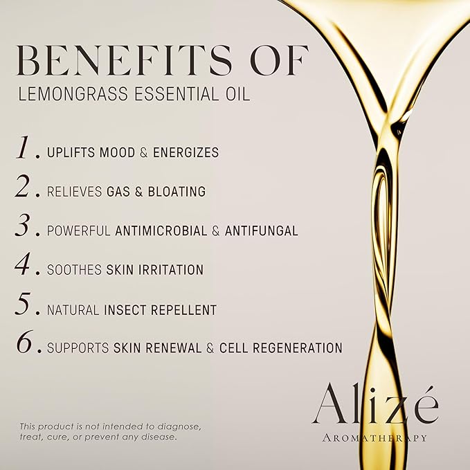 Organic Lemongrass Essential Oil, USDA Certified Organic 100% Natural & Pure Essential Oils for Diffusers for Home, Aromatherapy Oils, Diffuser Oils Scents, Refreshing, 10ml-0.33 fl oz