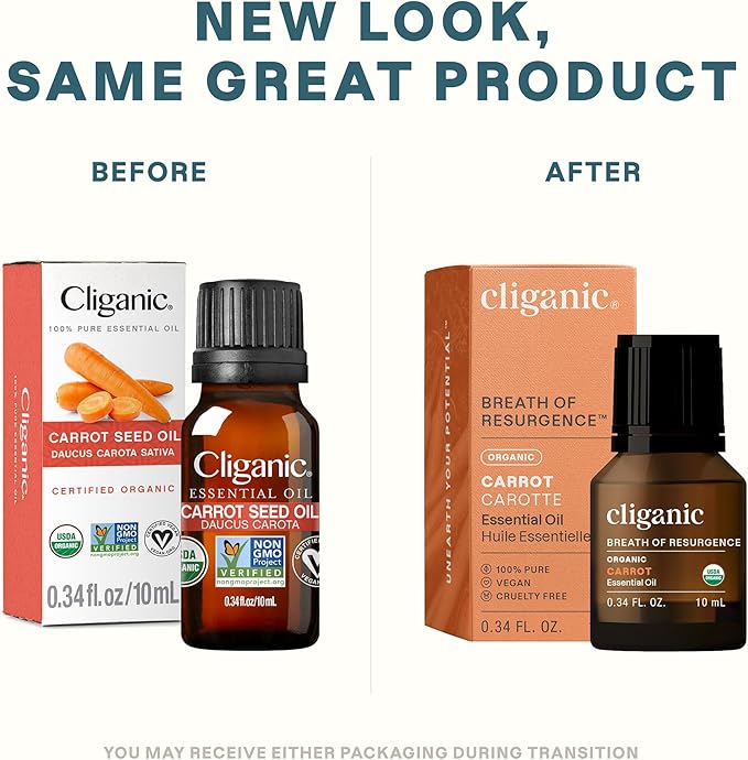 Cliganic Carrot Seed Essential Oil, 100% Pure Natural for Aromatherapy | Non-GMO Verified (Packaging May Vary)