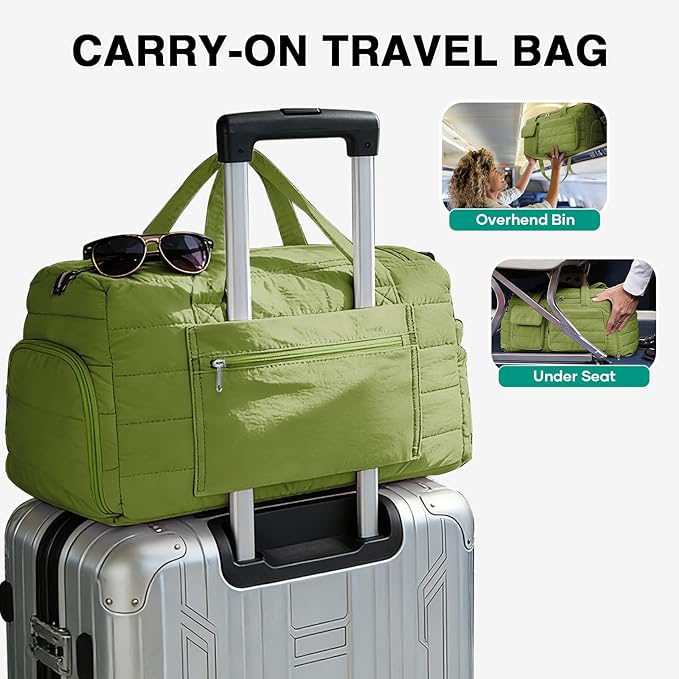 Gym Bag for Women, Cute Travel Duffel Bag with Shoe Compartment & Wet Pocket, Lightweight Puffer Weekender Overnight Bag, Travel Carry On for Sport, Hospital, Yoga