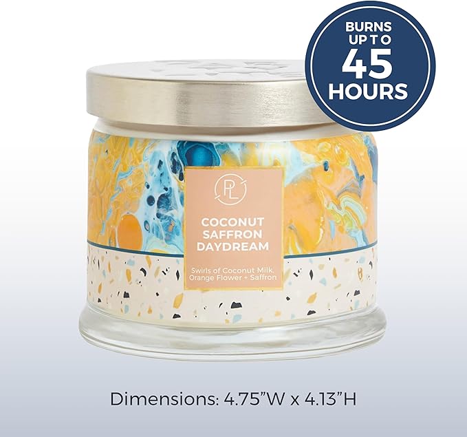 PartyLite 3-Wick Jar Candle, Highly Fragranced Clean Burning Glass Candle, 25-45 Hours Burn Time (Coconut Saffron Daydream)