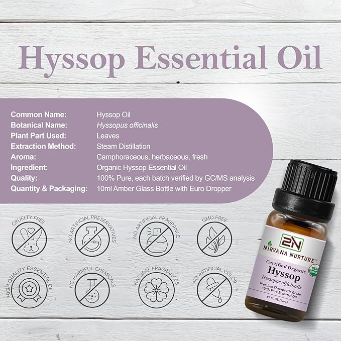 Hyssop Essential Oil USDA Certified Organic, 100% Pure Natural Premium Grade, Undiluted