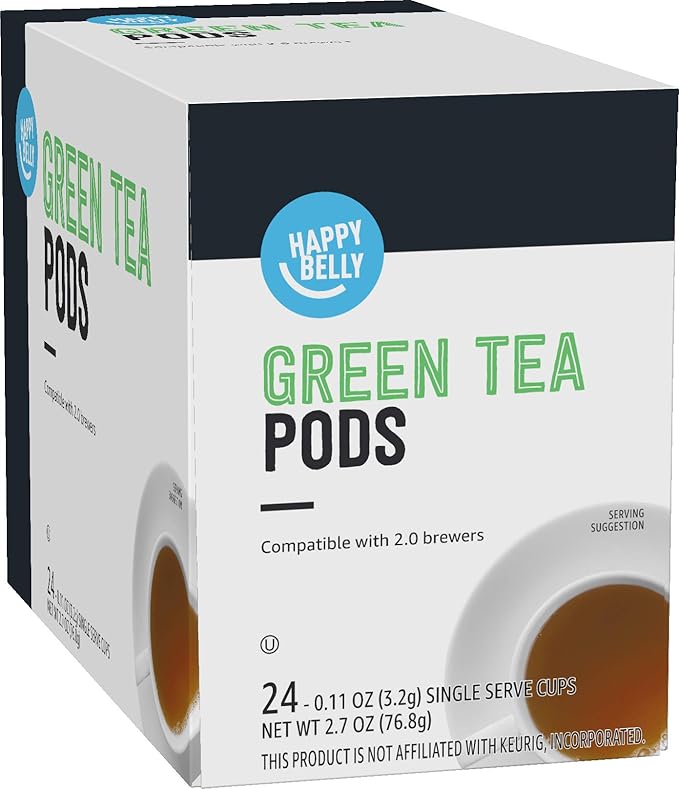 Happy Belly Tea Pods Compatible with 2.0 K-Cup Brewers, Green Tea, 24 Count (Previously Solimo)