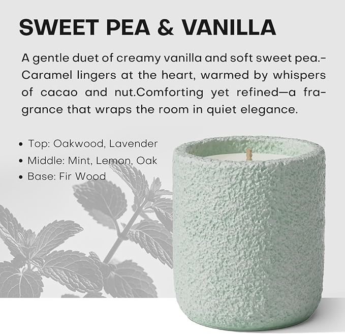 Scented Candles for Home, Natural Soy Wax Candle Gift, Non-Toxic Cement Jar Candles, Luxury Aromatherapy for Stress Relief, Gifts for Women and Men, Highly Scented, Vanilla & Sweet Pea