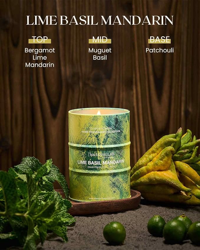 M&SENSE Lime Basil Mandarin Scented Candles Natural Non Toxic, Aromatherapy Candle for Stress Relief Meditation Relaxing, Housewarming Gifts for Women Men, 11.3oz 70 Hour Long Burning