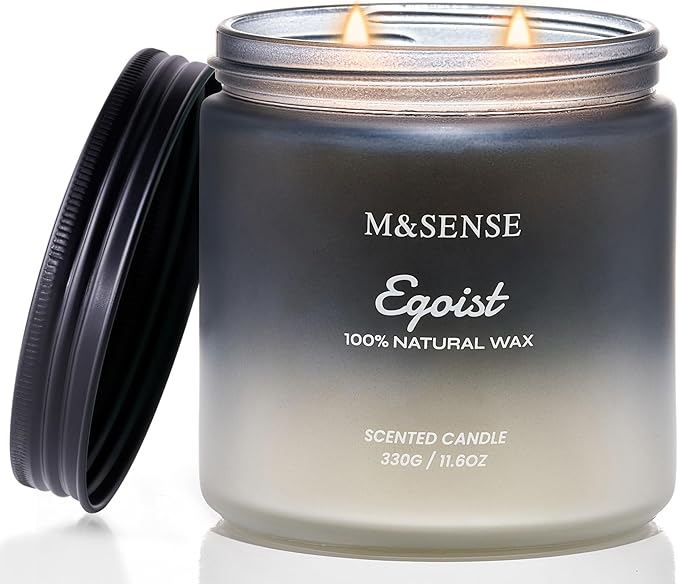 M&SENSE Lavender Sandalwood Scented Men Candles, 2 Wick 11.6oz Large Natural Soy Candle for Men 70 Hours Long Lasting Burn, Organic Black Masculine Candles Home Fragrance Holiday Candlde for Him