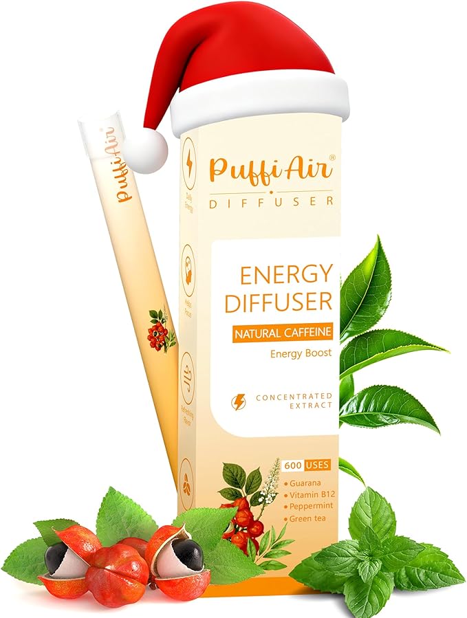 Energy Herbal Diffuser Pen - Caffeine Diffuser for Energy Boost (Guarana, Green Tea, Peppermint & Menthol) - 600 Uses, 1 Sticks