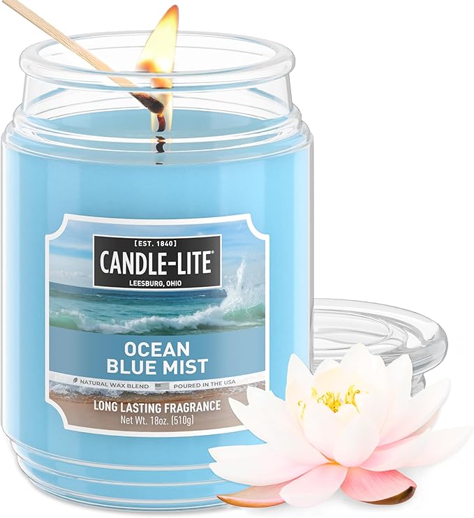 Candle-lite Scented Candles, Ocean Blue Mist, 18 oz Jar, Proudly Poured in The USA, Aromatherapy Candle, Single-Wick with 110 Hours of Burn Time, Perfect for Creating a Relaxing Ambiance