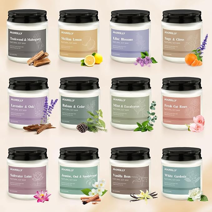 12 Pack Candles for Home Scented, Christmas Aromatherapy Candles Gifts Set for Women, Lavender, Vanilla, Rose Candle, 42OZ Natural Soy Wax Long Lasting Jar Candle, Birthday Valentine’s Day Present