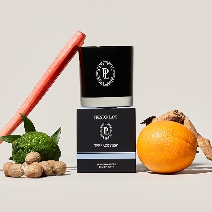 Preston Lane Luxury 2-Wick Scented Candle, Terrace View, 7.5 oz Hand-Poured in USA | Long Burn Time (20–30 Hrs), Vegan Soy Wax Blend, Decorative Glass Vessel, Fine Italian Fragrance