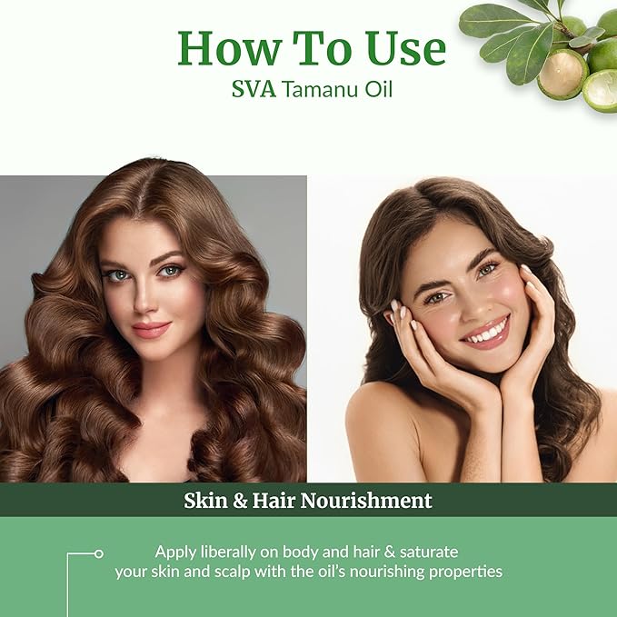 SVA Tamanu Oil - 4 Fl Oz – 100% Natural Cold Pressed Tamanu Oil - for Face, Skin Care, Hair Care, Scalp Massage & Body Massage – Carrier Oil with Dropper