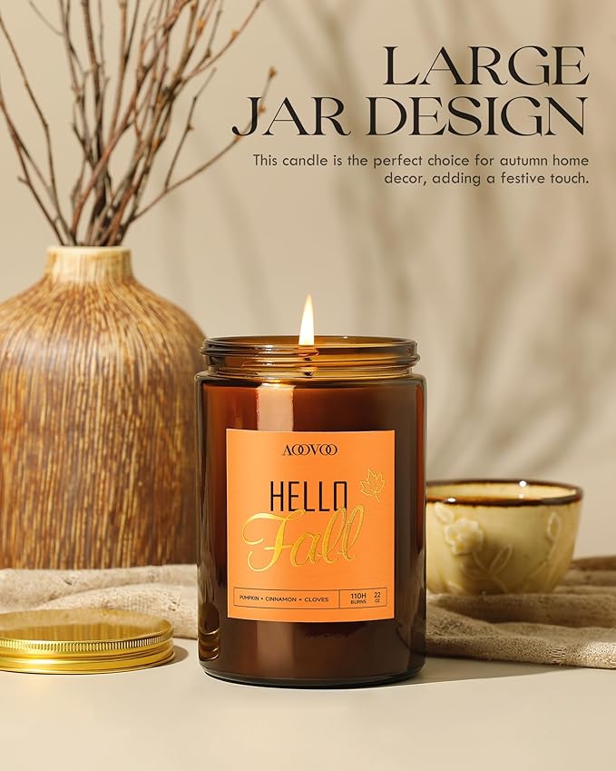 AOOVOO Hello Fall Candles - 22 oz Scented Candles, Aromatherapy Candle, Soy Candle for Home Scented