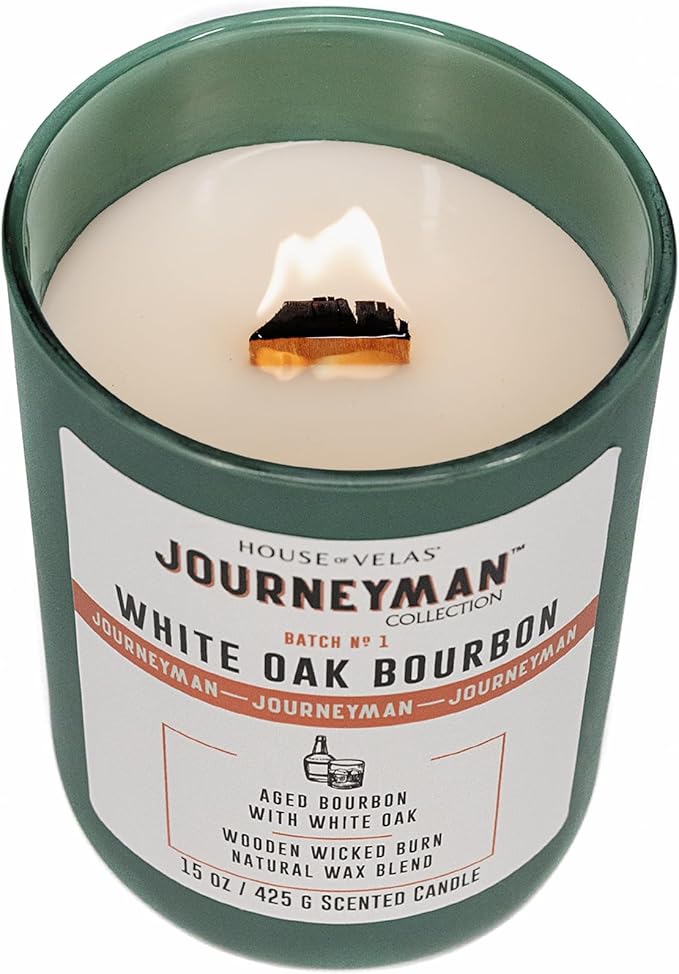 Journeyman Collection Candle, 15oz, Wooden Wick, White Oak Bourbon, Large Painted Jar