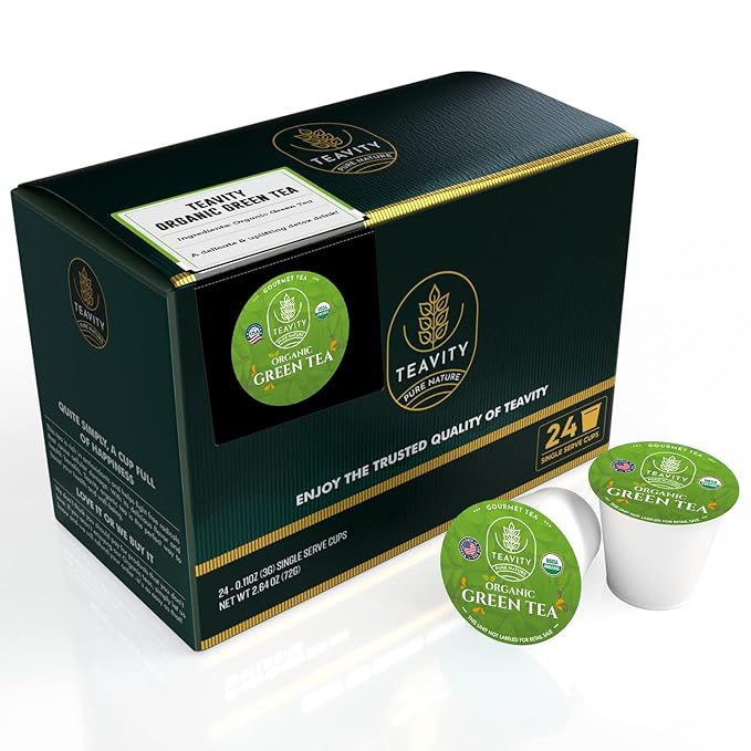 Organic Green Tea Pods for Keurig - Unsweetened Green Tea for K Cup Machines by Teavity (24 Tea Pods)