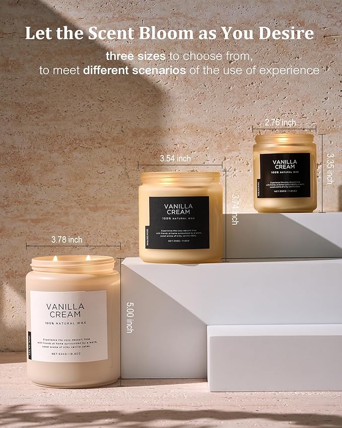M&SENSE Vanilla Soy Candles, Large 19.4oz Non Toxic 110 Hours Burning Time 100% Natural Organic Soy Wax Candle, Relaxing Aromatherapy Scented Housewarming Gift for Women and Men