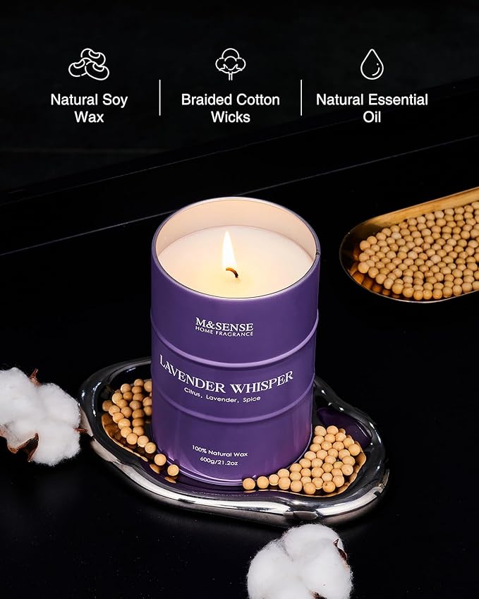 M&SENSE Large Lavender Soy Candles for Home Scented 11.6oz 120 Hour Long Burning, Aromatherapy Candle for Stress Relief Meditation Relaxing, Appreciation Gifts for Mom Teacher Friends