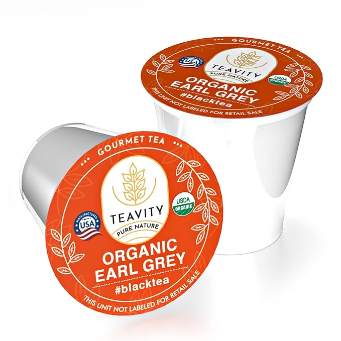 Organic Earl Grey Tea Pods for Keurig - Caffeinated Unsweet Black Tea for K Cup Brewing by Teavity (12 Tea Pods)
