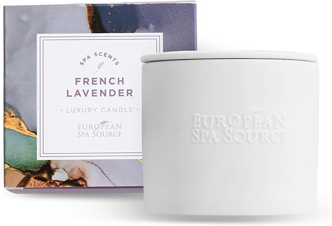 European Spa Source French Lavender Luxury Candle for Aromatherapy, Soy Wax Candle, Hand Poured, at Home Spa Experience Promoting Relaxation, 45 Hours of Burn Time