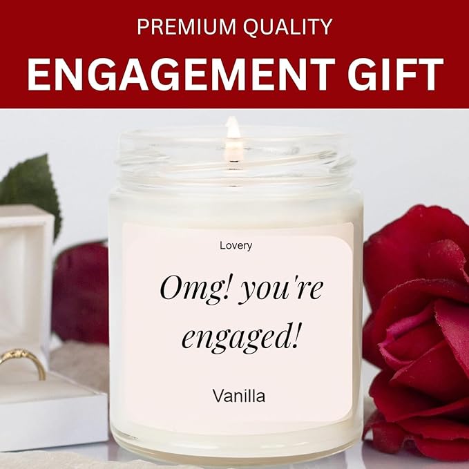 OMG, You're Engaged, Vanilla Scented Soy Wax Candle for Home, Engagement Gift, 9oz Clear Jar, 50 Hour Burn Time, Fiance Gifts for Women, Engagement Gifts for Couples