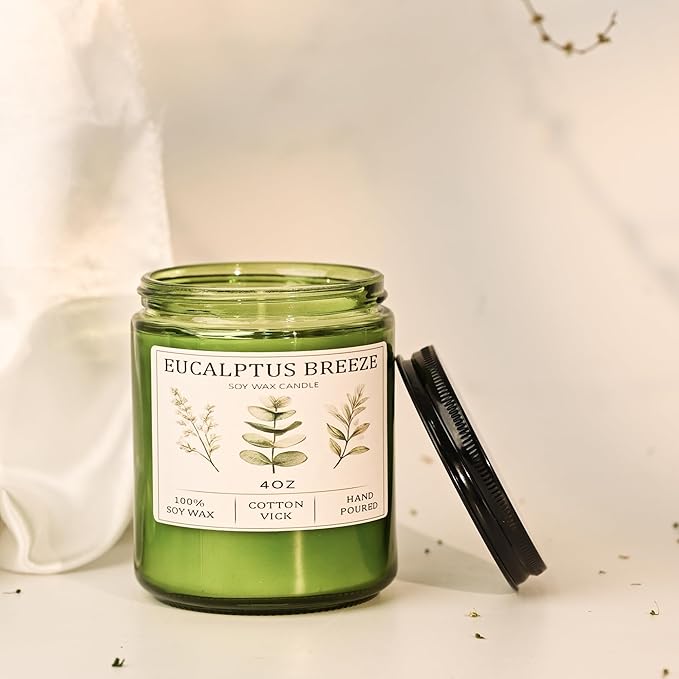 Eucalyptus & Mint Candles for Home Scented, 20 Hours Burn Soy Candle Gift for Women Stress Relief, Meditation, Yoga, Relaxing, Natural Soy Wax for Men and Women, 4oz