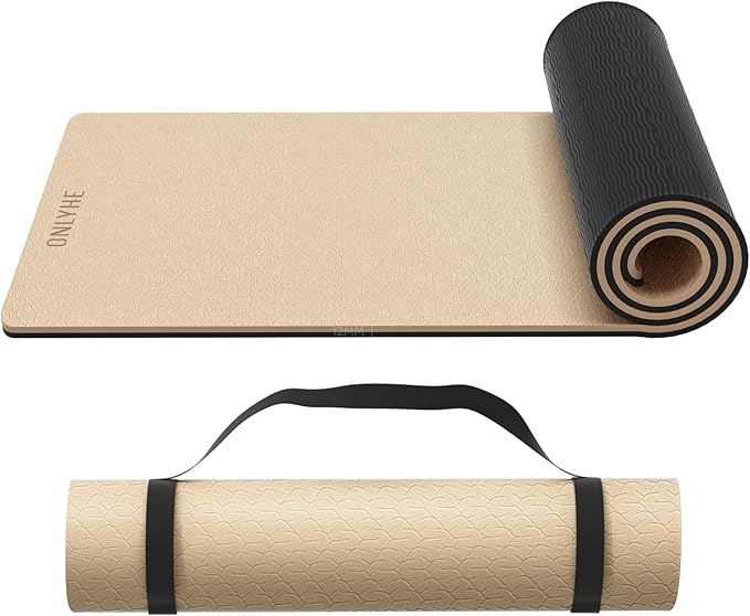 onlyhe Extra Thick 12mm TPE Exercise Yoga Mat with Strap, 1/2 Inch Non-slip Workout Mat for gymnastics, Pilates, Home, Workout, Gym Floor Fitness