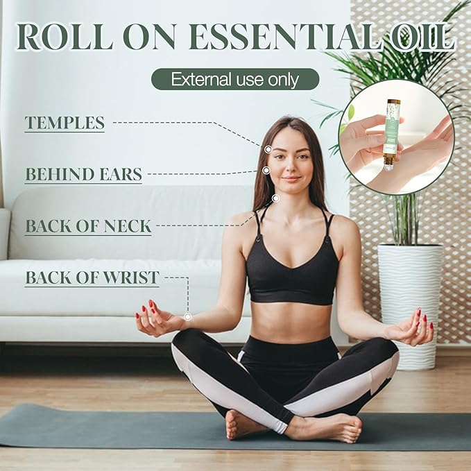Essential Oil Roll On Set, (Calm,Renew,Dream,Head Relief), Aromatherapy Roll On Blends for Massage, Body Care & Home Use, Stress Relief Gift Men & Women