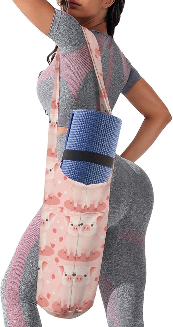 KKdskkds Lovely Pig And HeartYoga Mat Bag Large Opening Long Tote Yoga Mat with Pocket Fit Most Size Mats