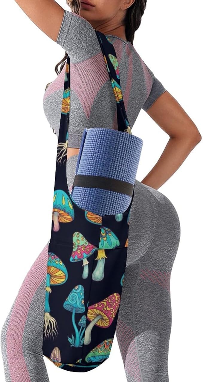 Meaudiwes Large Yoga Mat Bag with Long Strap for Women Yoga Accessories Sports Storage Bags Exercise Mats Tote Sling Carrier Bag