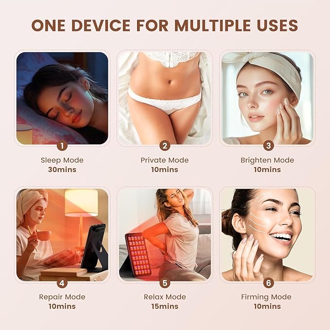 Red Light Therapy for Face 6 Modes, Portable Red Light Therapy Panel with Protective Goggles and Timer, Infrared Red Light Therapy for Body Care, Brown
