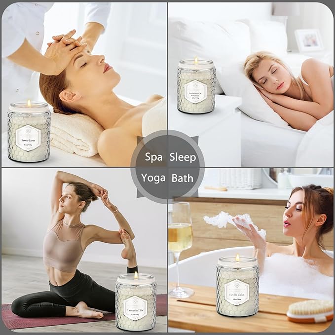 6 Pack Scented Candles for Home, Aromatherapy Gift Set for Women, Natural Soy Wax Jar, 33 oz 240 Hour Long Lasting, Birthday and Valentine's Day Gift, Flax Gray