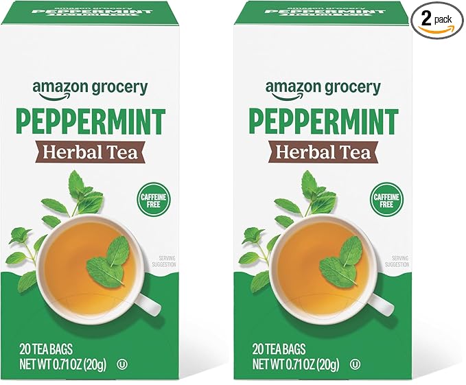 Amazon Grocery, Peppermint Herbal Tea Bags, 20 Ct, Pack of 2 (Previously Happy Belly, Packaging May Vary)