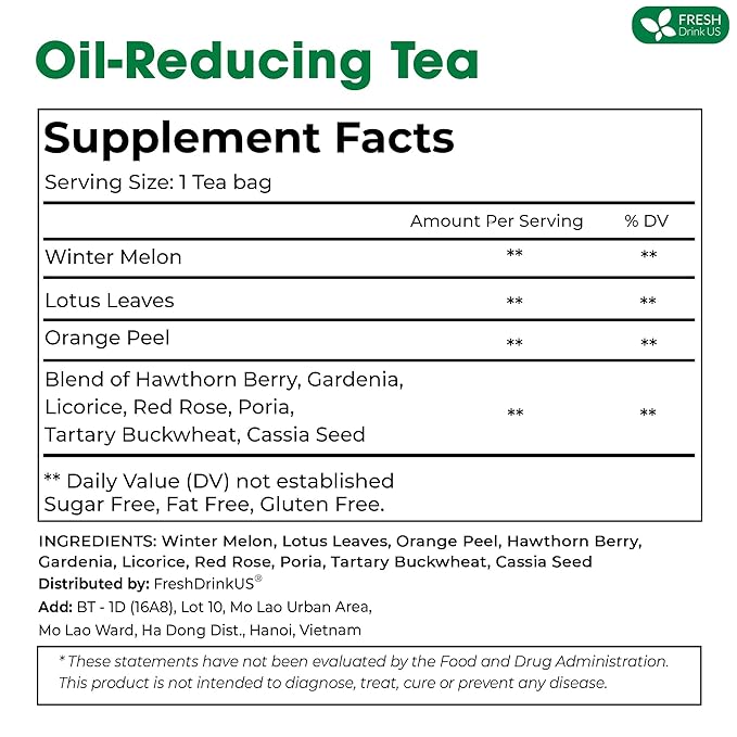 FRESHDRINKUS, 15 Packs of Oil Reducing Tea, Oil Cleansing for Liver, 10 Herbal Ingredients, Traditional Recipe Tea for Liver, 100% Natural, Easy Brewing, Steep Repeatedly (15 Packs)
