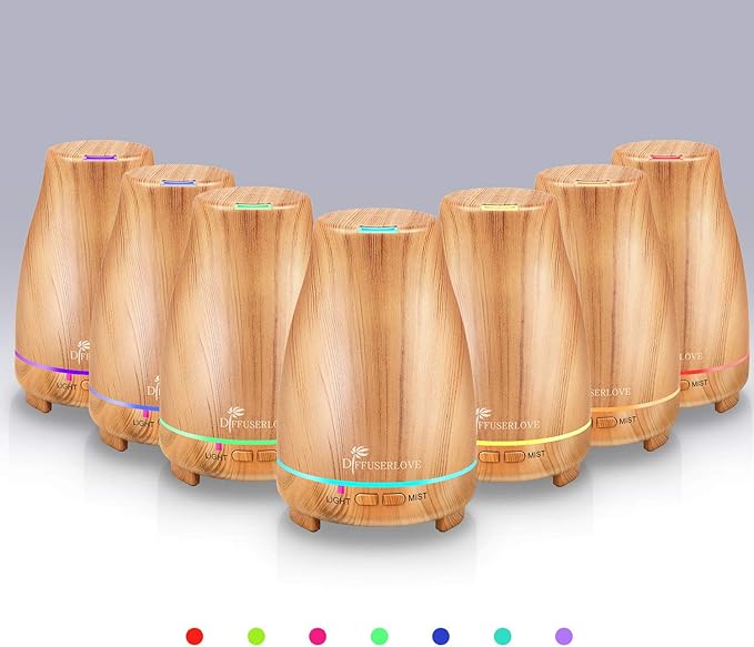 Diffuserlove Essential Oil Diffuser 200ML Aroma Diffuser Mist Humidifiers with 7 Color LED Lights, Auto Shut-Off Function for Bedroom Office Room House