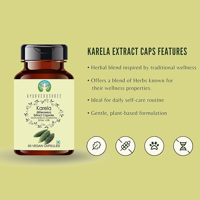 Karela Extract 500mg - 60 Vegetarian Capsules|Momordica Charantia| All Natural | 100% Vegan | Gluten-Free.