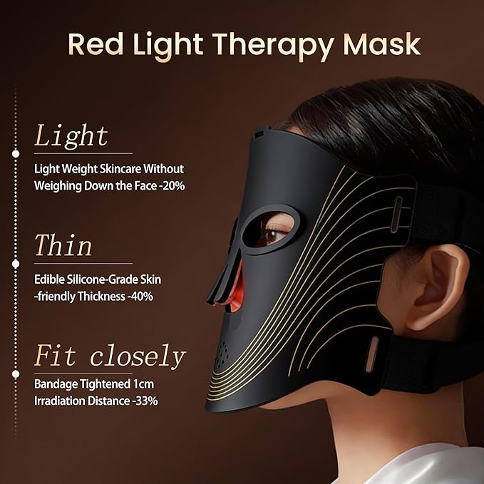 Red Light Therapy Mask for Face, Led Face Mask Light Therapy with 2000mAh Rechargeable Remote, LED Face Mask for Radiant Glow at Home, Black