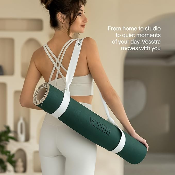 Vesstra Premium Yoga Mat – 4mm I Sweat-Activated Non-Slip PU Grip I Natural Rubber Base for Yoga, Pilates and Fitness