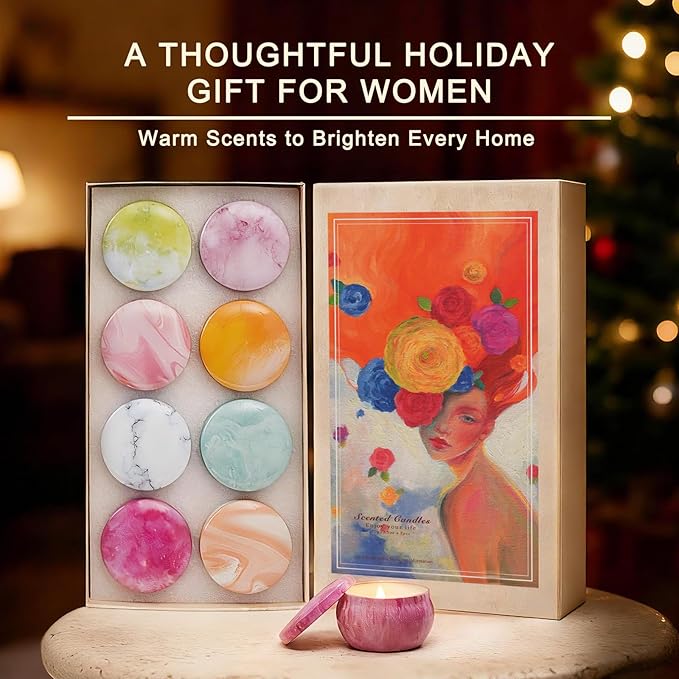 Candles, 8 Pack French Artistic Scented Candle Gift Set for Women, Floral & Fruity Scents, Paris-Inspired Oil Painting Gift Box, Valentines Mothers Holiday Aromatherapy Gifts for Cozy Home Décor