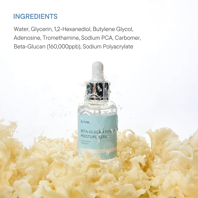 IUNIK Beta-Glucan Power Deep Moisture Vegan Serum Intense Hydration Mushroom Yeast Extracts Naturally-derived - Dry Mature Sagging Sensitive Skin Cell Regenerating Lifting Korean Skincare