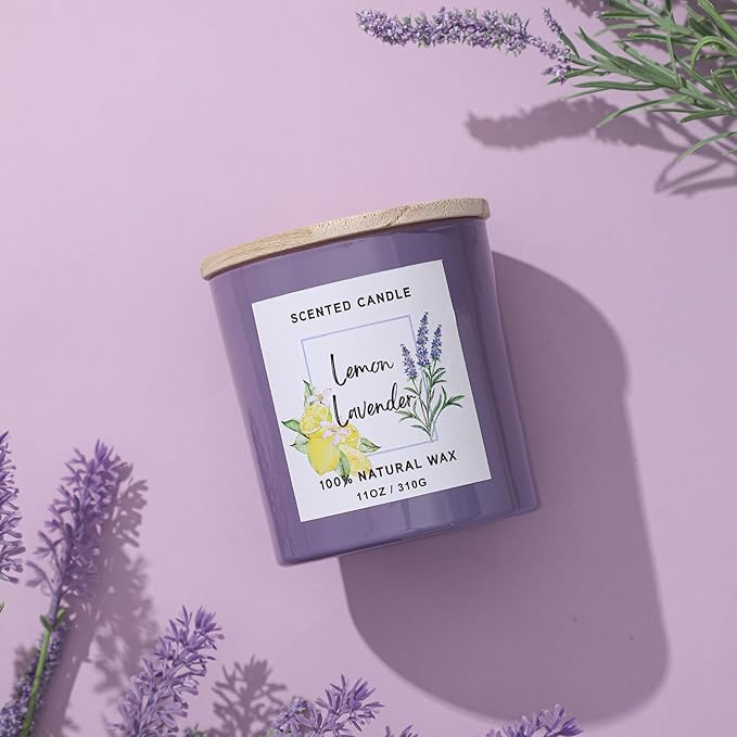 Lemon & Lavender Scented Candle - Spring &Summer Candle,Natutal Soy Wax Candles for Home Scented,Candle Gift for Women Men,11oz
