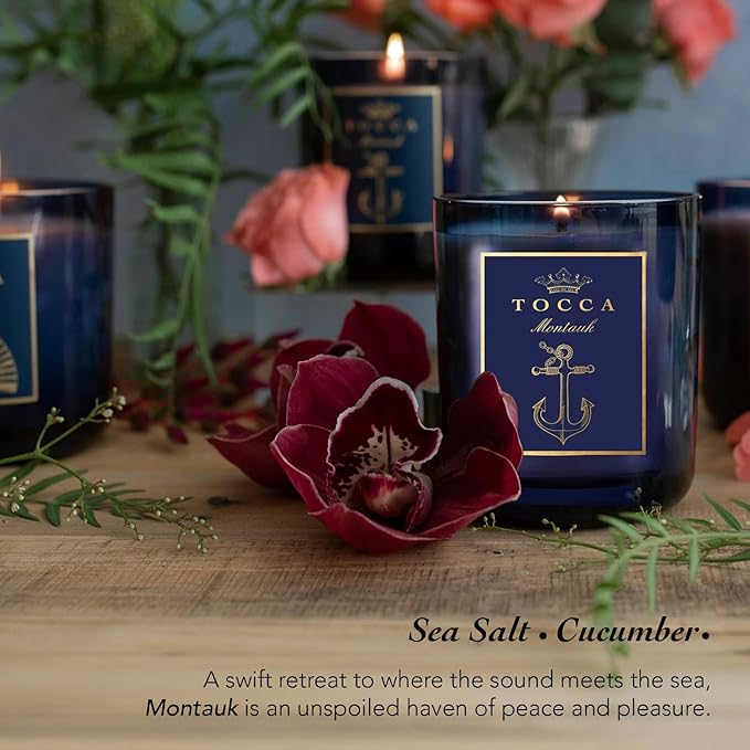 TOCCA Montauk 10oz Candle - Sea Salt & Cucumber Scented, Hand Poured Soy-Wax Blend with 100% Cotton Wick, 60 Hour Burn Time
