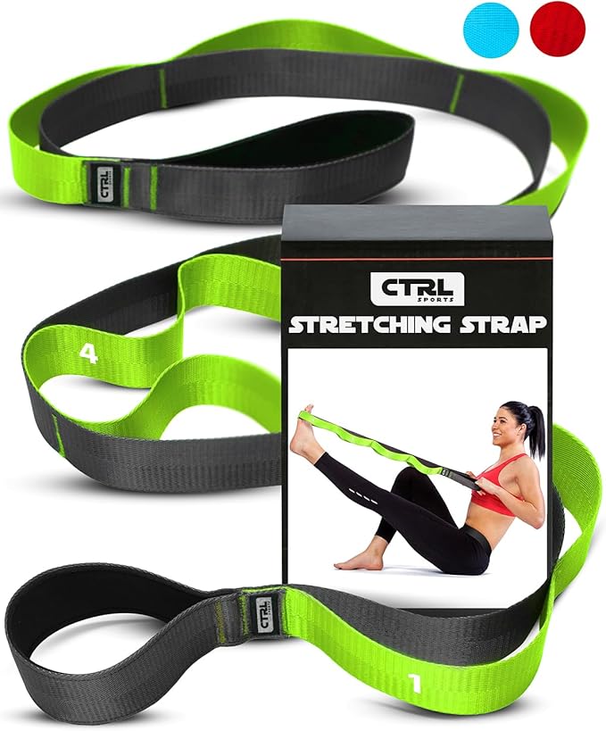 Stretching Strap with Loops - Non Elastic Stretch Band for Physical Therapy, Yoga Strap for Stretching Equipment, Stretch Bands for Exercise and Flexibility - Fascia, Hamstring & Leg Stretcher Belt