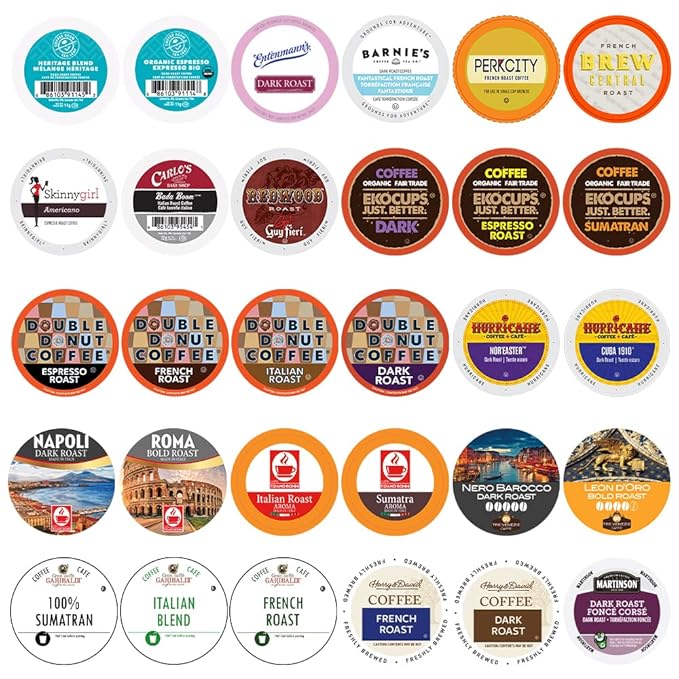 Crazy Cups Perfect Samplers Dark Roast Coffee Pods Variety Pack, Strong Bold Coffee & Dark Roast Blends, Dark Roast Coffee Pods for Keurig K Cups Machines, Coffee Sampler 30 Count