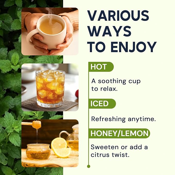 Hiihone Lemon Balm Tea Bags, Pure & Natural Melissa Officinalis Herbal Tea, Premium Dried Lemon Balm Leaf with Naturally Lemony & Citrusy Flavor, Caffeine-Free, Non-GMO, 20 Count