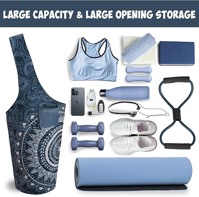 saniwu Yoga Mat Bag Carrier for Women with Side Large Pocket Durable Linen Workout Gym Travel Storage Pilates Mats