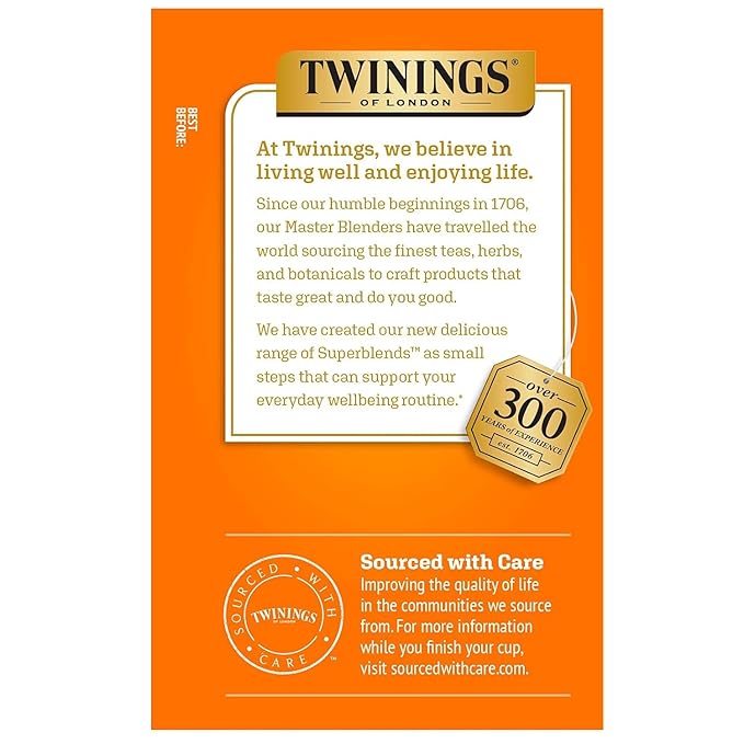 Twinings Superblends Immune Support+ Herbal Tea with Vitamin C, Ginger & Mango Flavoured Green Tea, 16 Tea Bags (Pack of 6), Naturally Caffeine-Free, Enjoy Hot or Iced, 96 Teabags