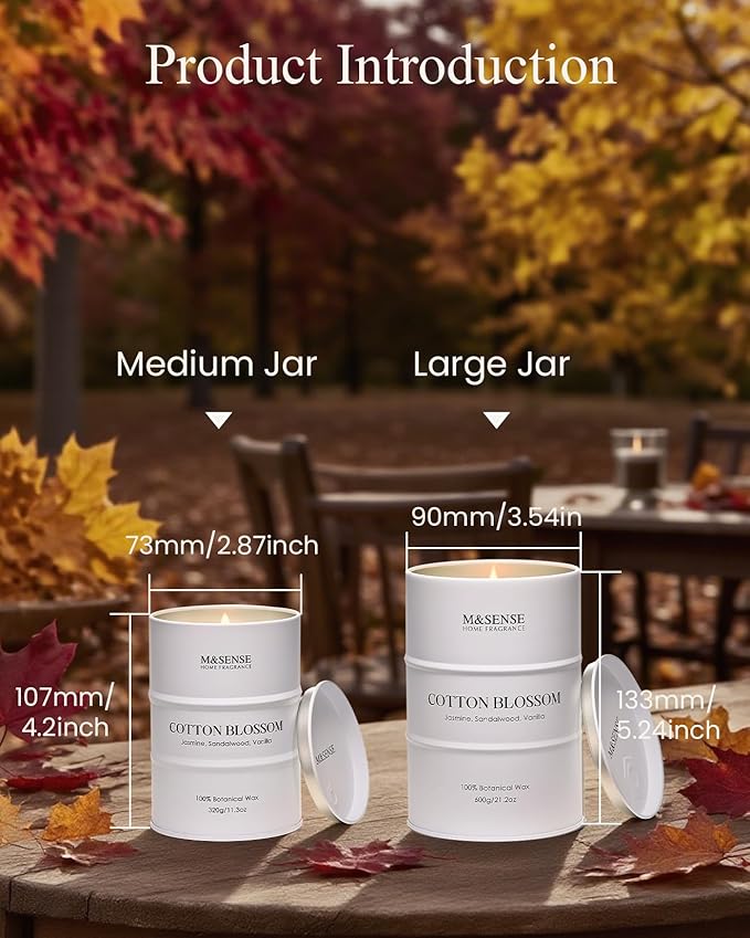M&SENSE Cotton Blossom Scented Candles Natural Non Toxic, Aromatherapy Candle for Stress Relief Meditation Relaxing, Housewarming Gifts for Women Men, 11.3oz 70 Hour Long Burning