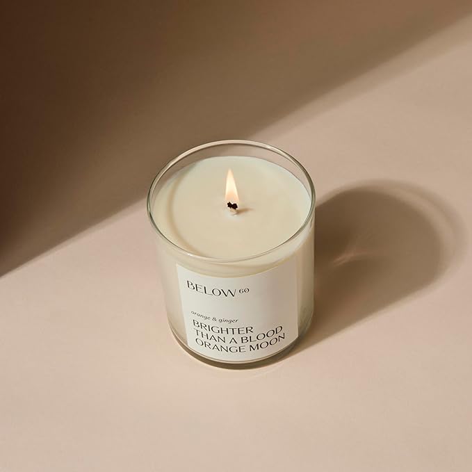 Hilary Duff’s Below 60 Scented Candle | Brighter Than A Blood Orange Moon | Essential Oil-Based | Hand-Made with Paraffin-Free Soy Wax | 100% Cotton Wick | 50 hr Burn Time | Orange & Ginger (10oz)