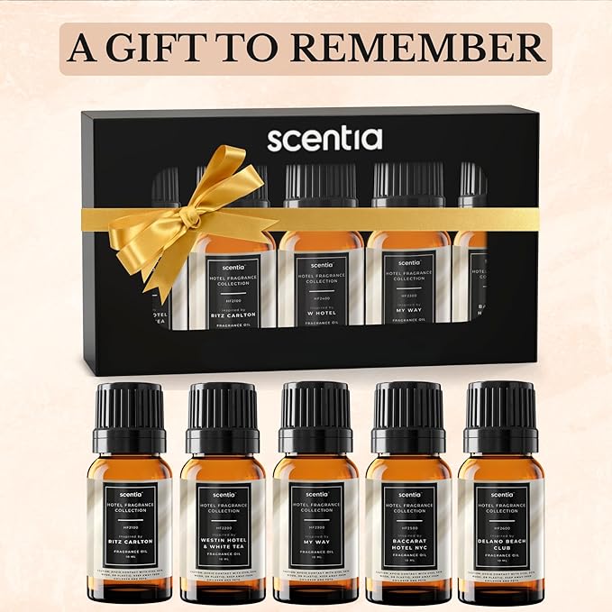 Scentia Diffuser Oil Gift Set Inspired by 5 Start Lobby Scents – 10 ml Glass Dropper Bottle, Each 0.34 fl oz | Popular Essential Oil Blend for Home Luxury | Made in USA