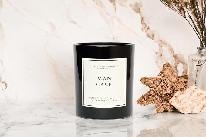 Hand-Poured in California | Masculine Aromas | 9oz | 50-Hour Burn Time | Scented Men's Candles with Natural Essential Oils | Vegan (Man Cave)