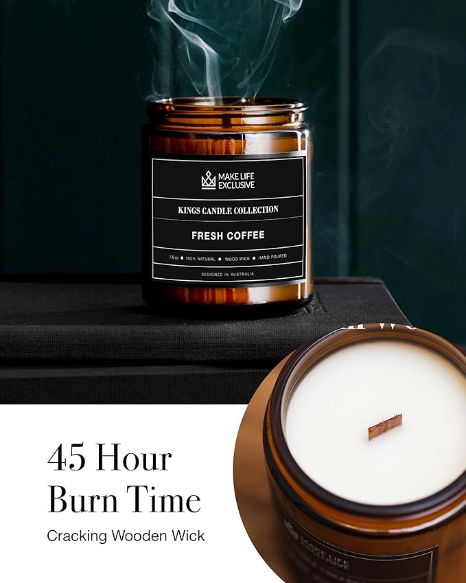 Scented Candles for Men | Fresh Coffee, Smells of Espresso | Wooden Wick, Long Lasting, Masculine Scents | Natural Soy Jar Candle for Home, Bachelor Pad Decor | The Perfect Mens Gift
